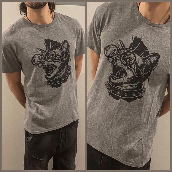 Punk Cat Mohawk T-Shirt Mens Size Medium - Picture 2 of 2